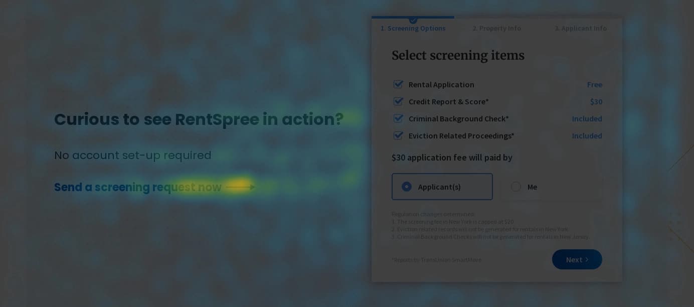 Evidence showing where users clicked in the screening widget